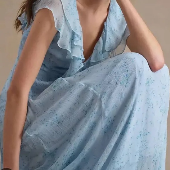 Sachin & Babi Ivy Chiffon Flutter-Sleeve Ruffled V-Neck Gown - Picture 3 of 9